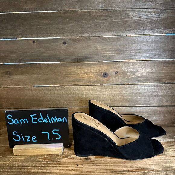 Sam Edelman Shoes - New NIB‎ Womens Sam Edelman Merrick Black Suede Wedge Heeled Sandals Size 7.5 M